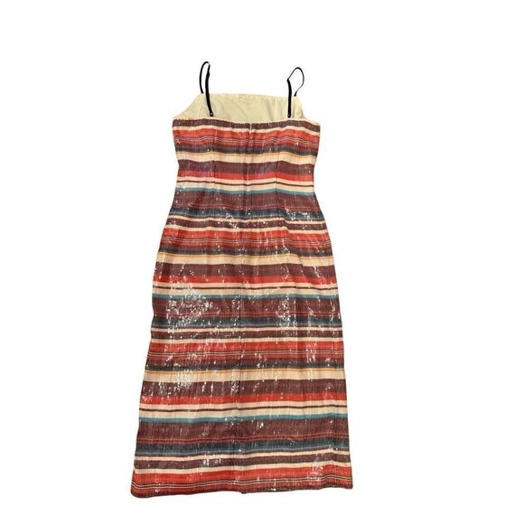 HUTCH Anthropologie Sequined Fall Multicolor Stripe Slip Midi Cocktail Dress Sz - Picture 9 of 15